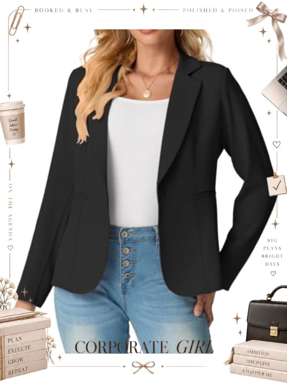 Womens Blazers Open Front Long Sleeve Button Suit Business with Pockets